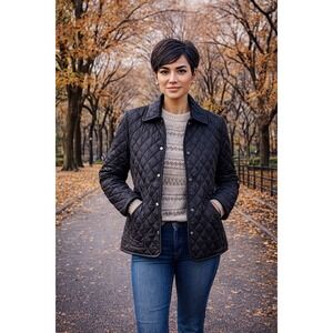 Coach Quilted Black Leather Trimmed Puffer Jacket Women's‎ XS